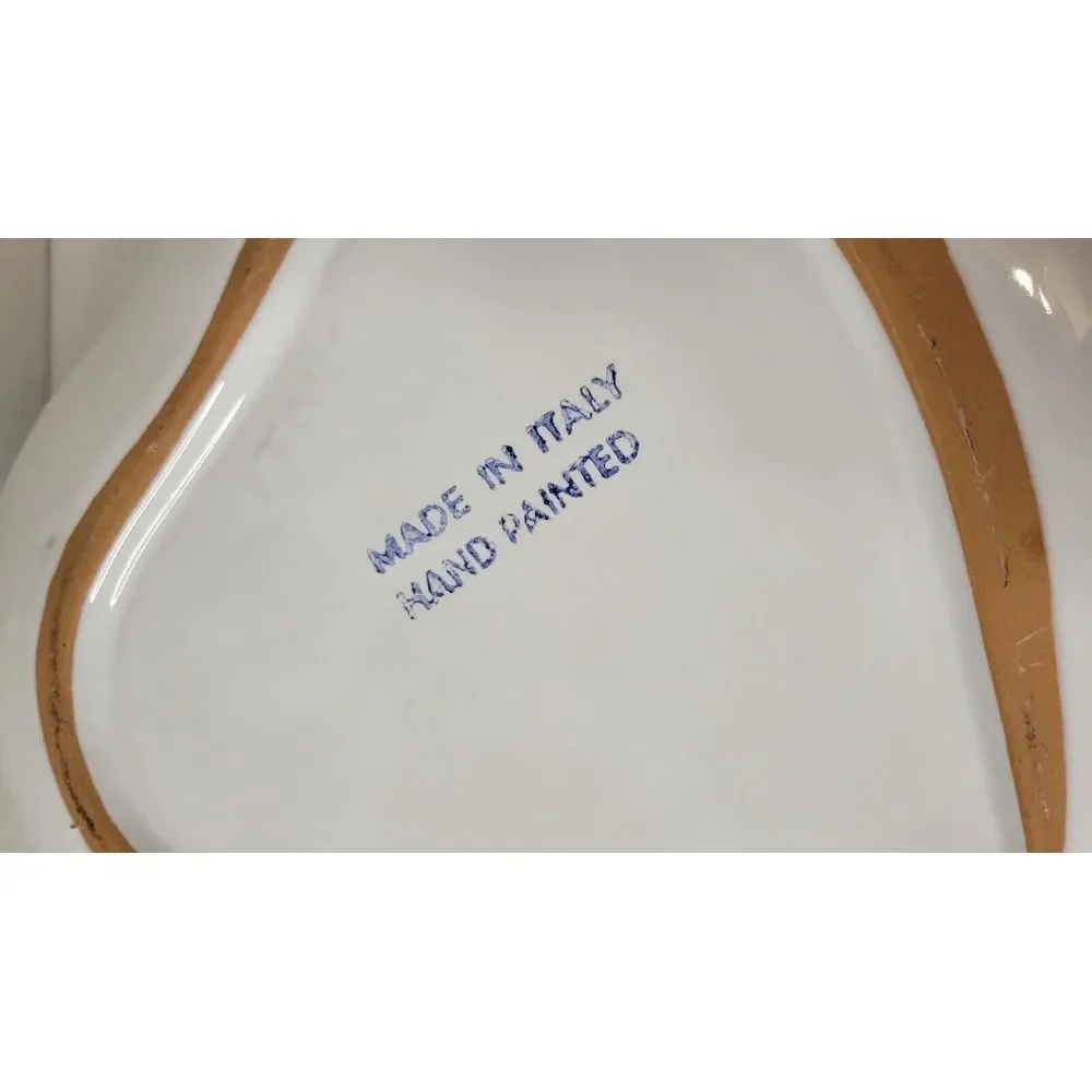 Hand Painted Heart Shaped Italian‎ Pottery Serving Bowl Rose And Hearts